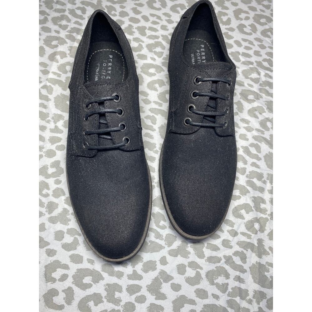Perry Ellis Men’s Black Dress Shoes Size 9.5 Lace Up Oxford Pre‑Owned